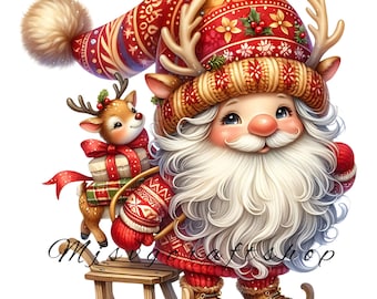 Christmas Gnomes Clipart,9 Bundle PNG,Watercolor Gnomes,Santa,Download Digital Product Mugs Tshirt Tote Bags Personal Gifts Commercial Use