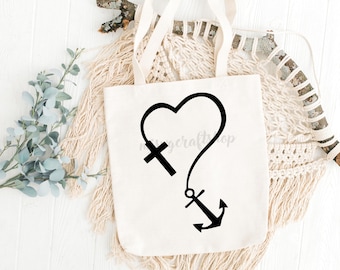 Anchor Cross Heart Svg Printable File Cricut Download Digital Product Mugs Tshirt Tote Bags Decals Personal and Commercial Use
