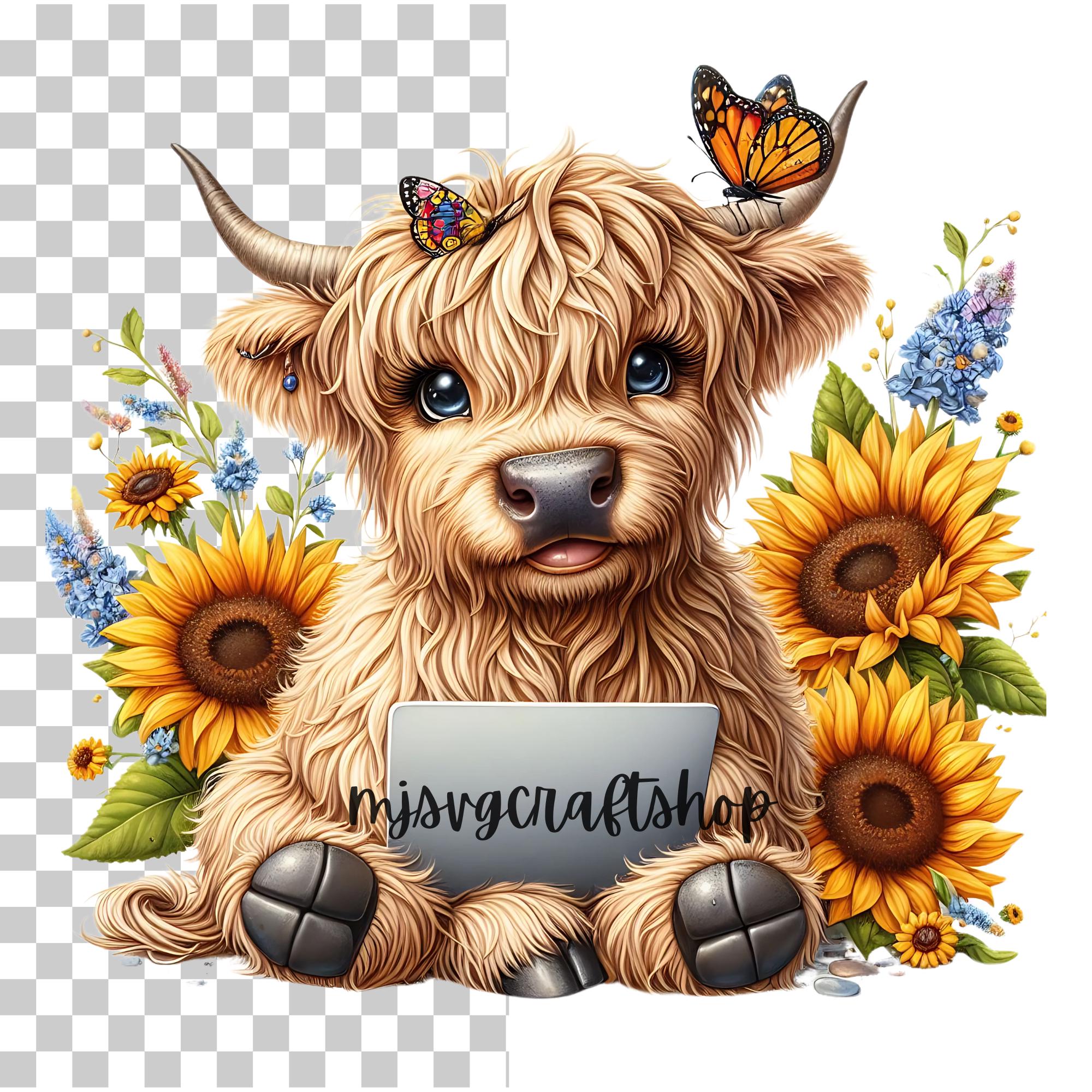 Highland Cow With Sunflowers PNG Clipart Bundle (digital Download) - Etsy
