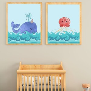 nursery sea animals, nursery wall art, sea creature wall art, ocean wall art, ocean nursery wall art, animated wall art, nursery printable