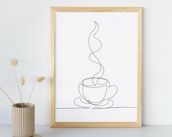 One line coffee art, One line art cup, Coffee wall art, Minimalist coffee print, Coffee bar art, Modern coffee poster, Digital download art