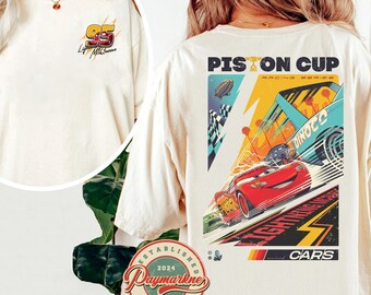 Chemise vintage recto-verso Lightning McQueen, dos numéro Lightning McQueen, chemise Cars Disney, t-shirt Piston Cup, chemise Cars Land, t-shirt Cars Land