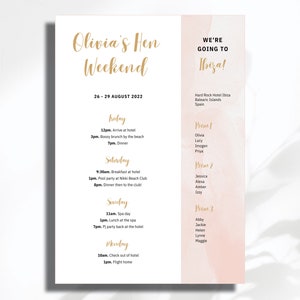 Hen Do Itinerary Template, Bachelorette Party, Ibiza, Holiday, Personalised, Weekend Agenda, Invite, INSTANT DIGITAL DOWNLOAD image 1