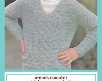 Men's V-Neck Aran Sweater Crochet Pattern - Quick 'n Easy Crochet