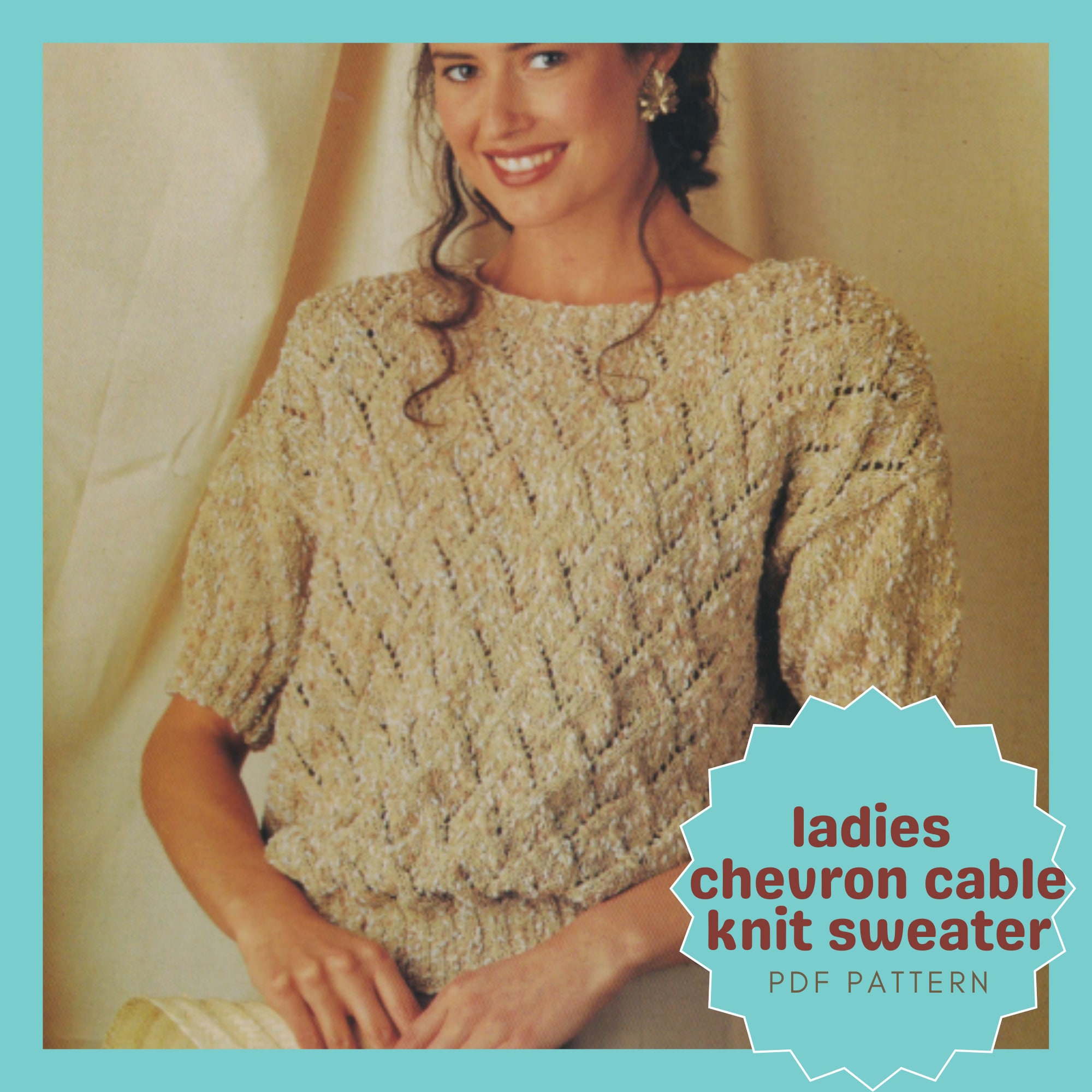 Ladies Chevron Cable Knit Sweater Etsy