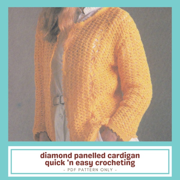 Diamond Panelled Cardigan Crochet Pattern - Quick 'n Easy Crochet