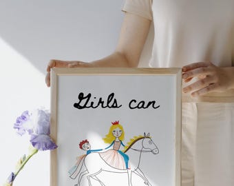 Girls Can Save the Prince Art: Feminist Kids Room Decor (Digital Download)