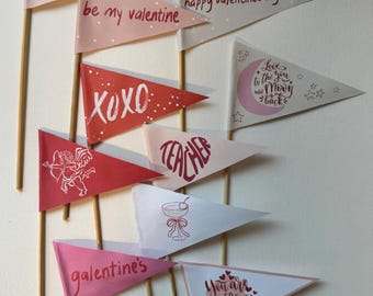 Valentine Pennant Flags: Printable Valentine's Day Decor (Canva & PDF Digital Download)
