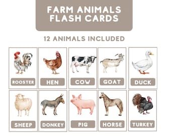 Watercolor Farm Animal Flash Cards: Montessori Learning (Digital Download)