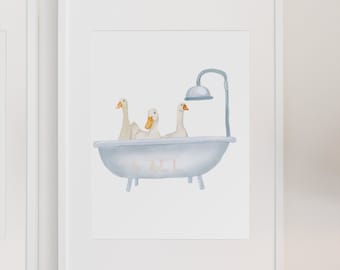 Watercolor Ducks in Bathtub Nursery Art (Digital File)