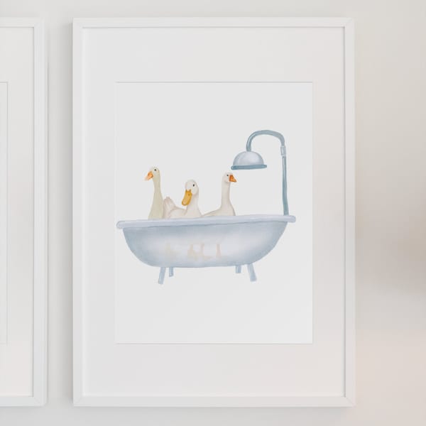 Bathtub Ducks Watercolour Nursery Baby Bath Triplets Three Kids Sisters Brothers Baby Art Printable Digital File png Wall Art Baby Boy Girl