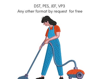 Vacuum Mom Embroidery Design: House Cleaning DIY Gift (4x4 hoop)