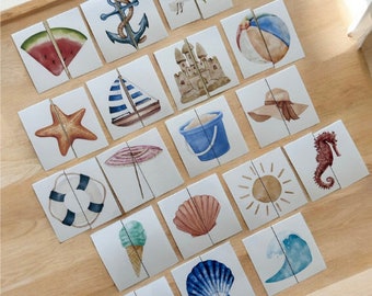 Watercolor Beach Matching Game: Preschool Printable Activity (Digital Download)