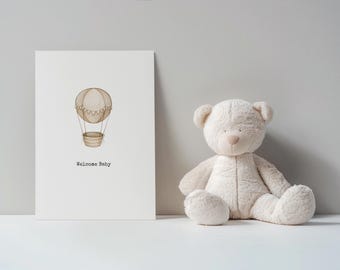 Hot Air Balloon Baby Shower Card: Welcome Newborn (PDF & JPG Digital Download 5x7in )