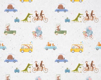 Watercolor Animal Car Pattern: Kids Fabric Design (Digital Download PNG)