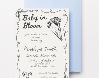Doodle Baby Shower Invitation: Floral, Gender-Neutral (Digital Download)