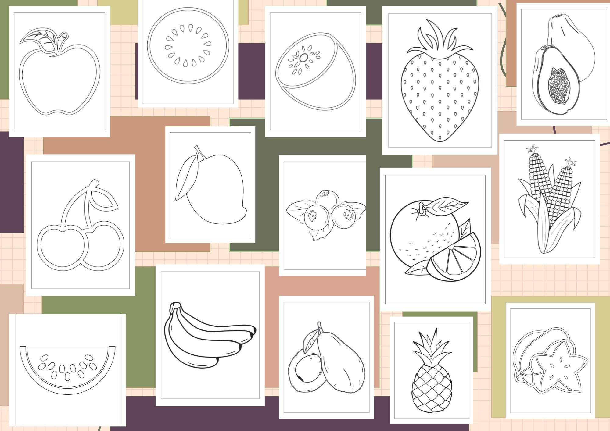 27 pages of different fruits for coloring! Great activity for all ages!