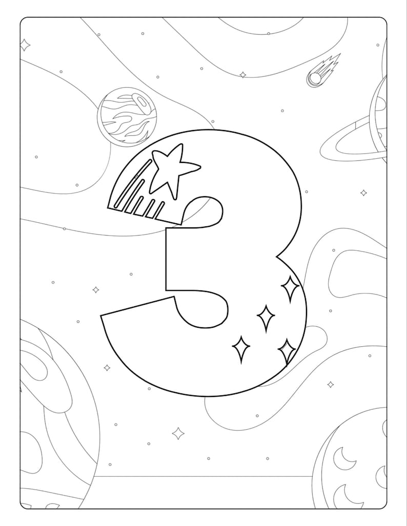 Numbers 125 Space Themed Coloring Worksheets Fun for All Etsy