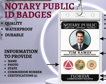 PRINTED Notary Public ID Badge | Loan Signing Agent Identification Card | Business | Mobile Notary | Professional Full Color Custom Design