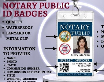 WE PRINT Notary Public ID Badge | Mobile Notary Identification Card | Business | Loan Signing Agent | Professional Full Color Custom Design