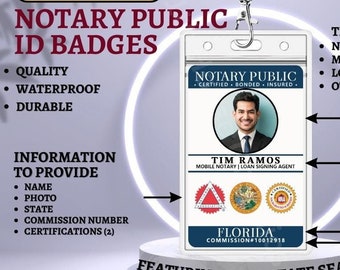 WE PRINT Notary Public ID Badge | Loan Signing Agent Identification Card | Business | Mobile Notary | Professional Full Color Custom Design