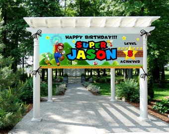 Super Mario Birthday Banner Custom | 6x2 Glossy Vinyl | Mario Party Supplies