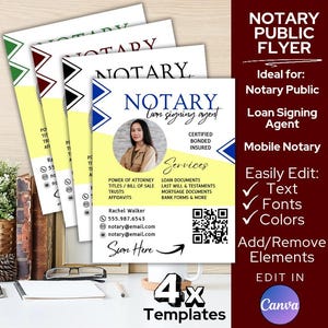 Notary Public Tear-Off Flyer Template | Notary Flyer | Edit in Canva | Business Marketing Loan Signing Agent - 003