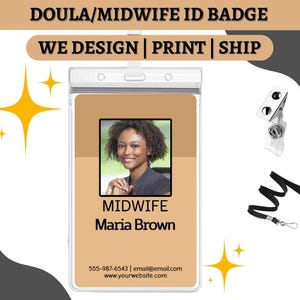 Badges personnalisés pour carte d'identité de sage-femme Doula | carte d'identité d'accoucheuse | Badges de soins de santé | Identification personnalisée Naissance d'entreprise 007