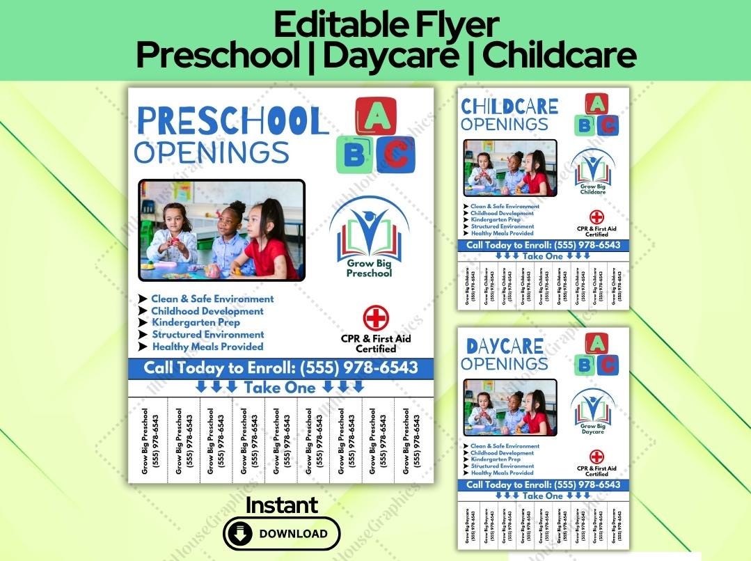 Preschool Flyer Template | Daycare Childcare Tear off Flyer Template ...