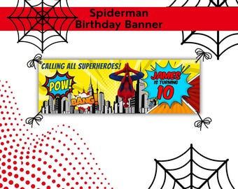 Spiderman Birthday Party Banner Custom | 6x2 Glossy Vinyl | Spiderman Supplies