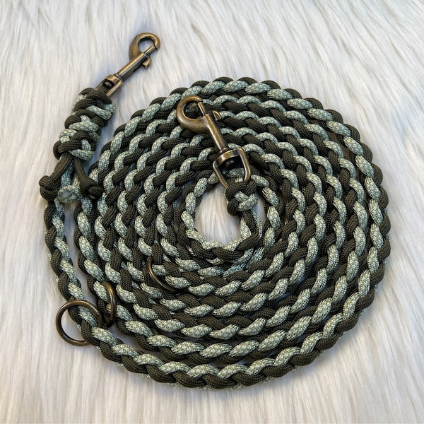 individual dog leash | thin | 2 meters | round braided | handmade from paracord | 3-way adjustable