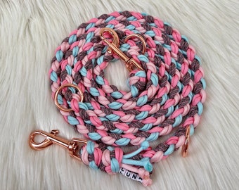 individual dog leash | 2 meters | round braided | handmade from paracord | 3-way adjustable