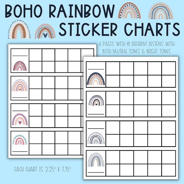 Boho Rainbow Sticker Charts