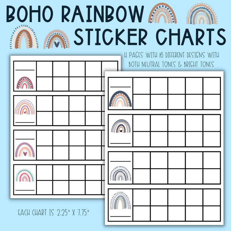 Boho Rainbow Sticker Charts Etsy