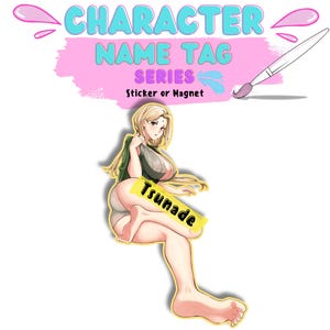 1x Waifu Sticker or Magnet With Name Tag, Forever Young Shinobi Anime Character, High Quality Decal