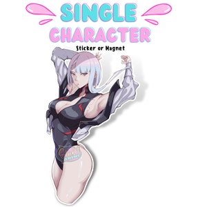 1x Single Waifu Sticker or Magnet, Cybernetic augmented anime character, Waterproof and Tearproof, High Quality Decal