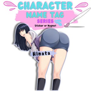 1x Waifu Sticker or Magnet With Name Tag, Shinobi Palms Anime Character, High Quality Decal