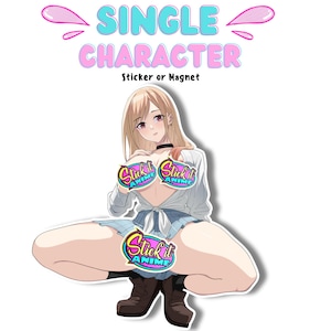 1x Single Waifu Sticker or Magnet, Dress up anime character, Waterproof and Tearproof, High Quality Decal