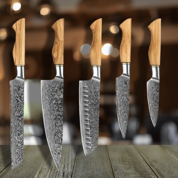 HAND FORGED DAMASCUS Steel Chef's Knives Set , Damascus Chef Knife ,Damascus Kitchen Knife Set , Anniversary Gifts, Christmas Gifts