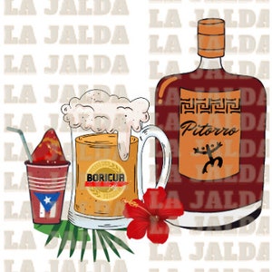Puerto Rico PNG. Inspirado en Boricua. Tradiciones de Puerto Rico. Piragua. Medalla. Pitorro. chinchorreo. Para Sublimación o DTF.