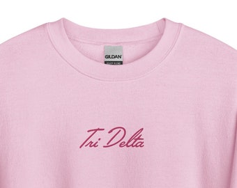 Delta Delta Delta Embroidered Sorority Script Sweatshirt Cute Tri Delta Gift Big Little Gift Soft Sorority Crewneck Sweatshirt