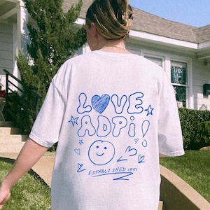 Alpha Delta Pi Love Doodle T-Shirt | ADPi Trendy College Greek Custom Oversized Shirt | Big Little Sorority T Shirt Gift