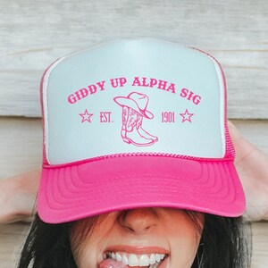 Alpha Sigma Alpha Giddy Up Trendy Foam Trucker Hat | Alpha Sig Sorority Country-Inspired Western Trucker Hat | Big Little Gift