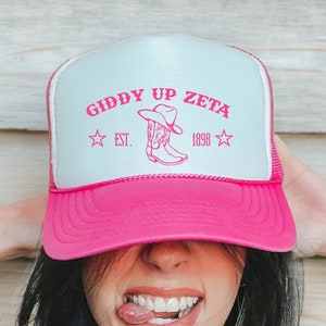 Zeta Tau Alpha Giddy Up Trendy Foam Trucker Hat | Zeta Sorority Country-Inspired Western Trucker Hat | Big Little Gift