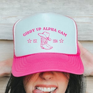 Alpha Gamma Delta Giddy Up Trendy Foam Trucker Hat | Alpha Gam Sorority Country-Inspired Western Trucker Hat | Big Little Gift