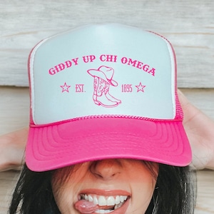 Chi Omega Giddy Up Trendy Foam Trucker Hat | ChiO Sorority Country-Inspired Western Trucker Hat | Big Little Gift