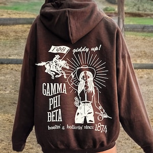 Gamma Phi Beta Country Inspired Sorority Hoodie | GPhi Trendy Giddy Up Sweatshirt | Gamma Phi Big Little Gift | Bid Day Recruitment Gift