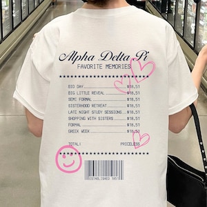Alpha Delta Pi Receipt Sorority Shirt | ADPi Trendy Receipt Memories Shirt | Big Little Gift | Bid Day Recruitment Gift