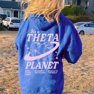 Kappa Alpha Theta Planet Hoodie | Be Kind to the Planet Trendy Sorority Hoodie | Greek Life Sweatshirt | Royal Blue, White, or Green