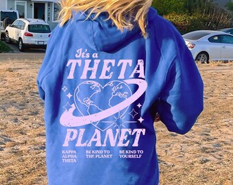 Felpa con cappuccio Kappa Alpha Theta Planet / Be Kind to the Planet Trendy Sorority Hoodie / Greek Life Sweatshirt / Royal Blue, White o Green